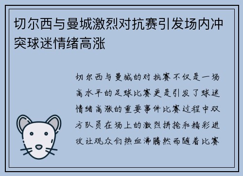切尔西与曼城激烈对抗赛引发场内冲突球迷情绪高涨
